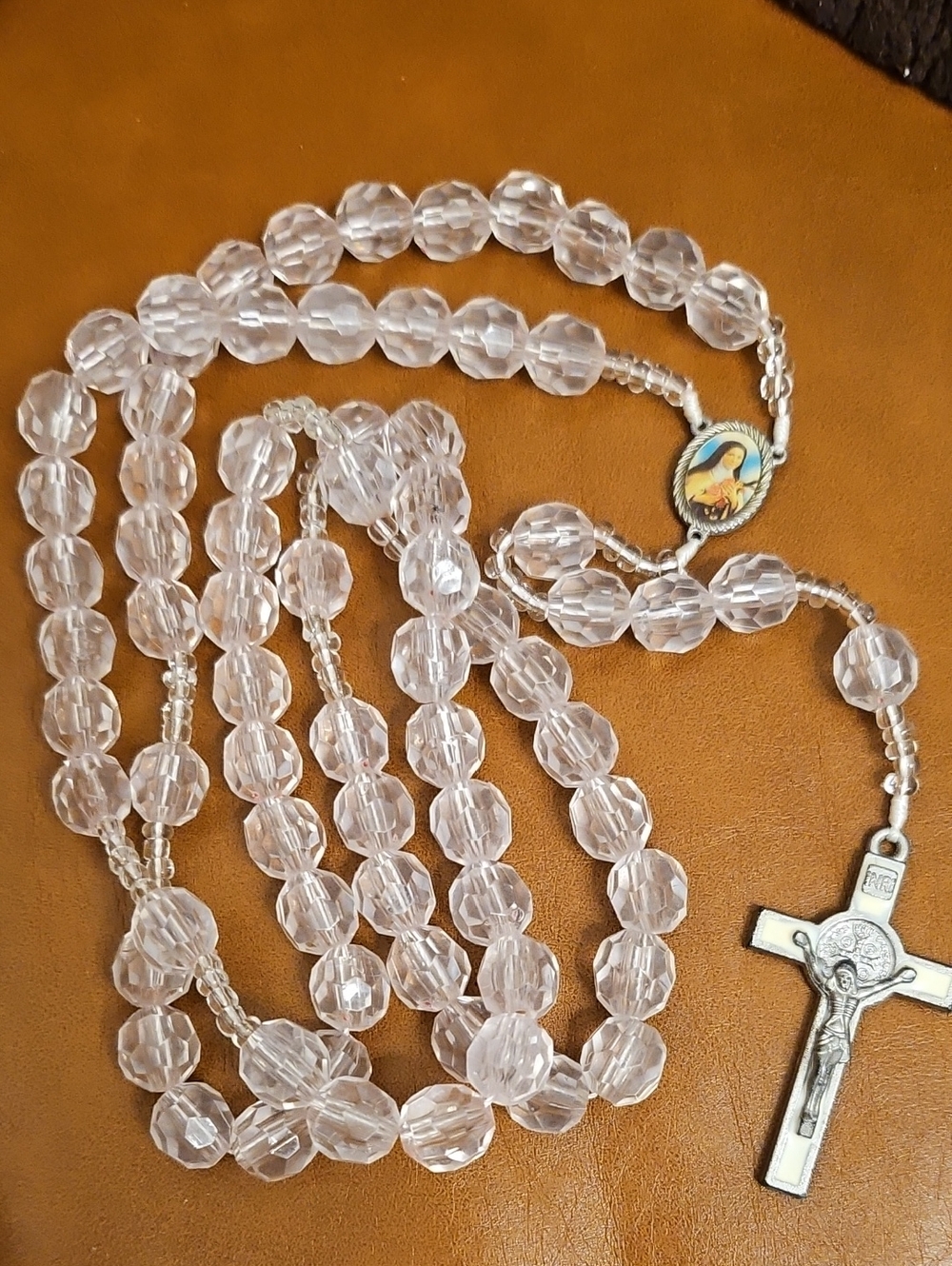 Clear Crystal Rosary Necklace with Crucifix. 26 1/2 Inches. ... 47inches.